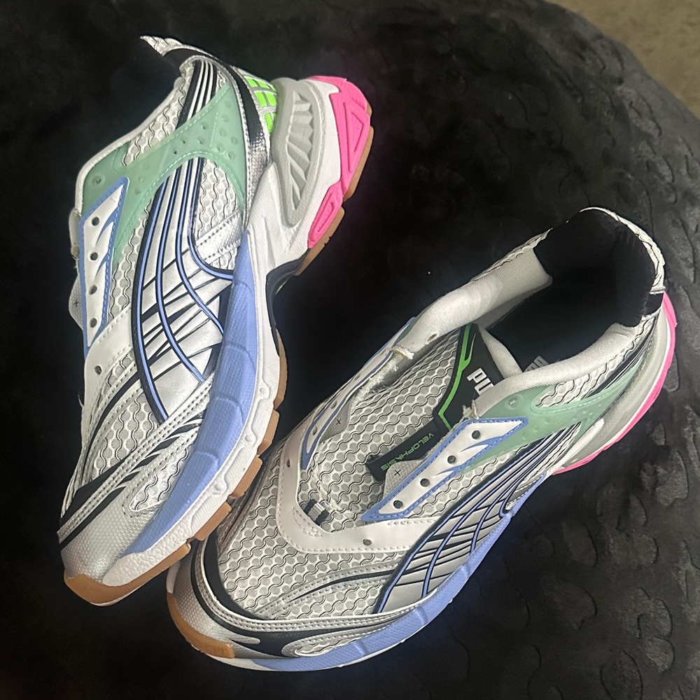 Puma Women's White and Green Sneakers